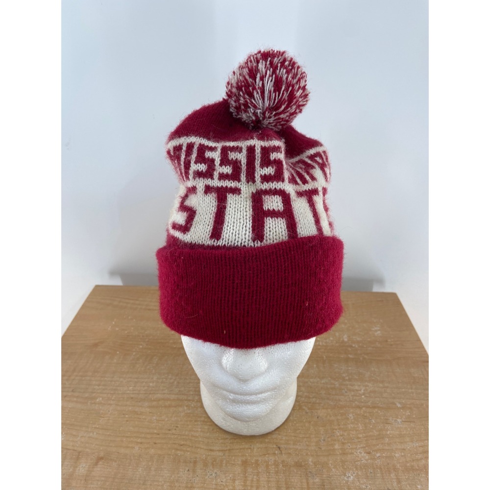 Mississippi State Bulldogs Beanie Hat Maroon White Knit‎ Pom Pom Cuffed NCAA MSU